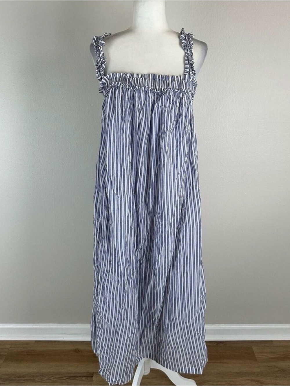 J. Crew Blue and White Striped Midi Dress